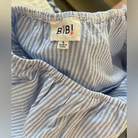 Super Cute ‘BiBi’ Blue White Stripe Gingham One Shoulder Top- Small - Picture 13 of 15